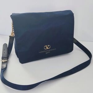 Valentino Garavani Sport Navy Crossbody Bag with Gold Logo Accents. Pre-owned.
